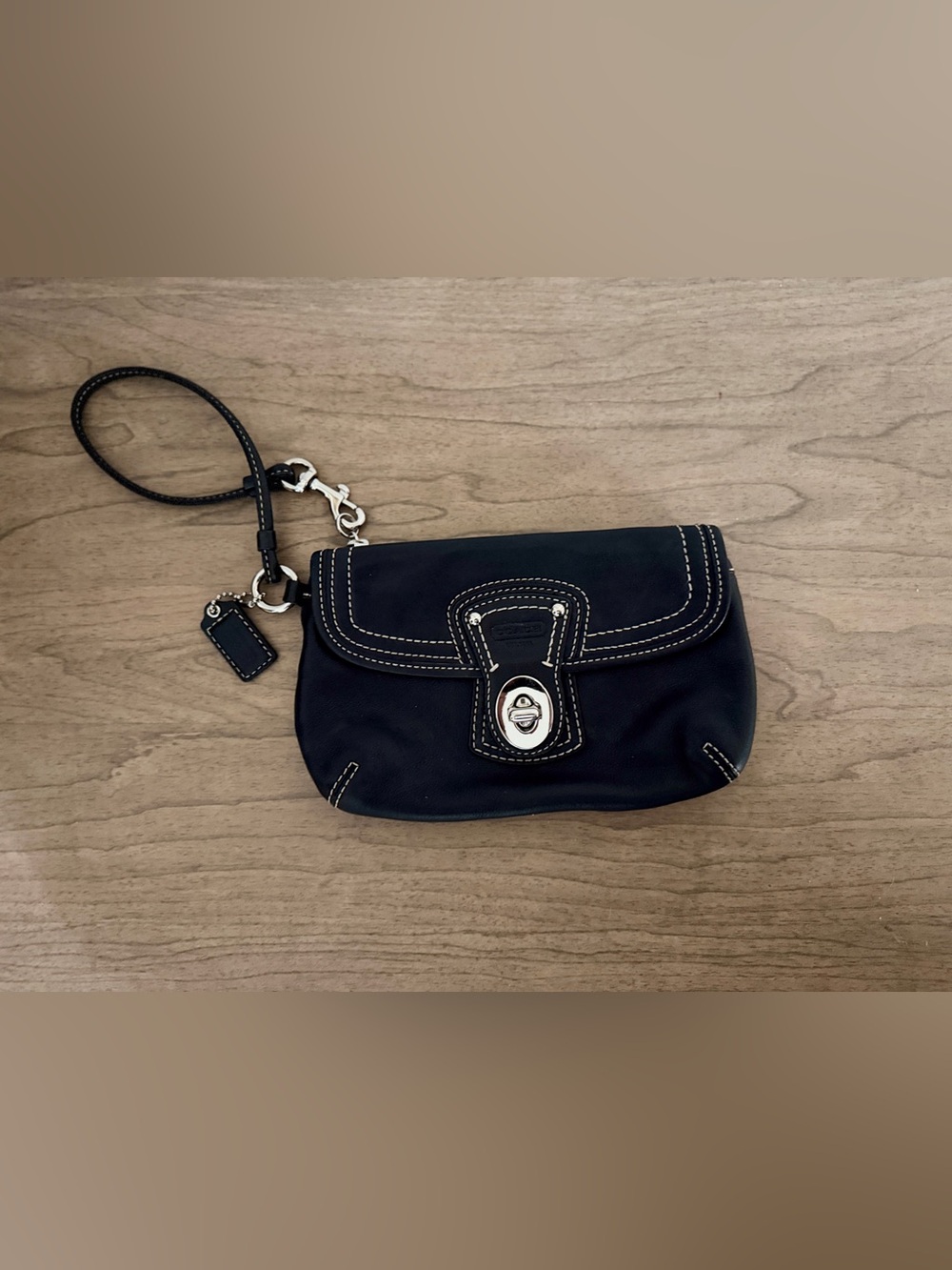 Coach Legacy Black Leather Wristlet with Silver Hardware